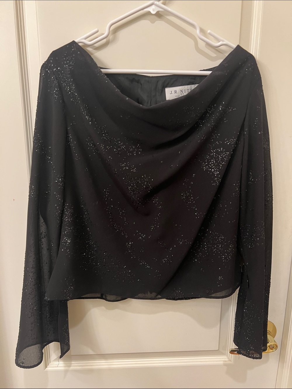 J.R. Nites Black Glitter Cowl Neck Blouse
